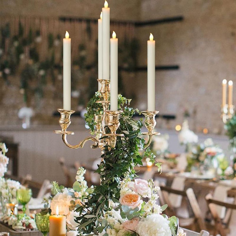 DRomance شموع DRomance العاجية بدون لهب مع جهاز تحكم عن بعد ومؤقت 6 قطع تعمل بالبطارية LED تضيء بشكل متقطع شمع حقيقي ضوء قابل للتعتيم لتزيين العشاء والزفاف والعطلات (0.78" قطر x 9.64" ارتفاع) - Image 5